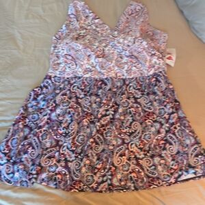 24D Lands' End Pink & Blue Paisley One-Piece Swimdress